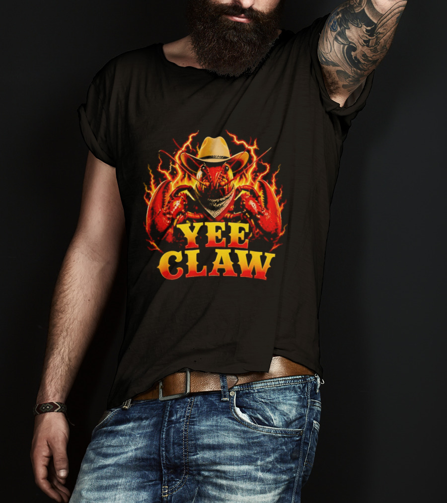 Yee Claw Crawfish Cowboy Hat Flames T-Shirt