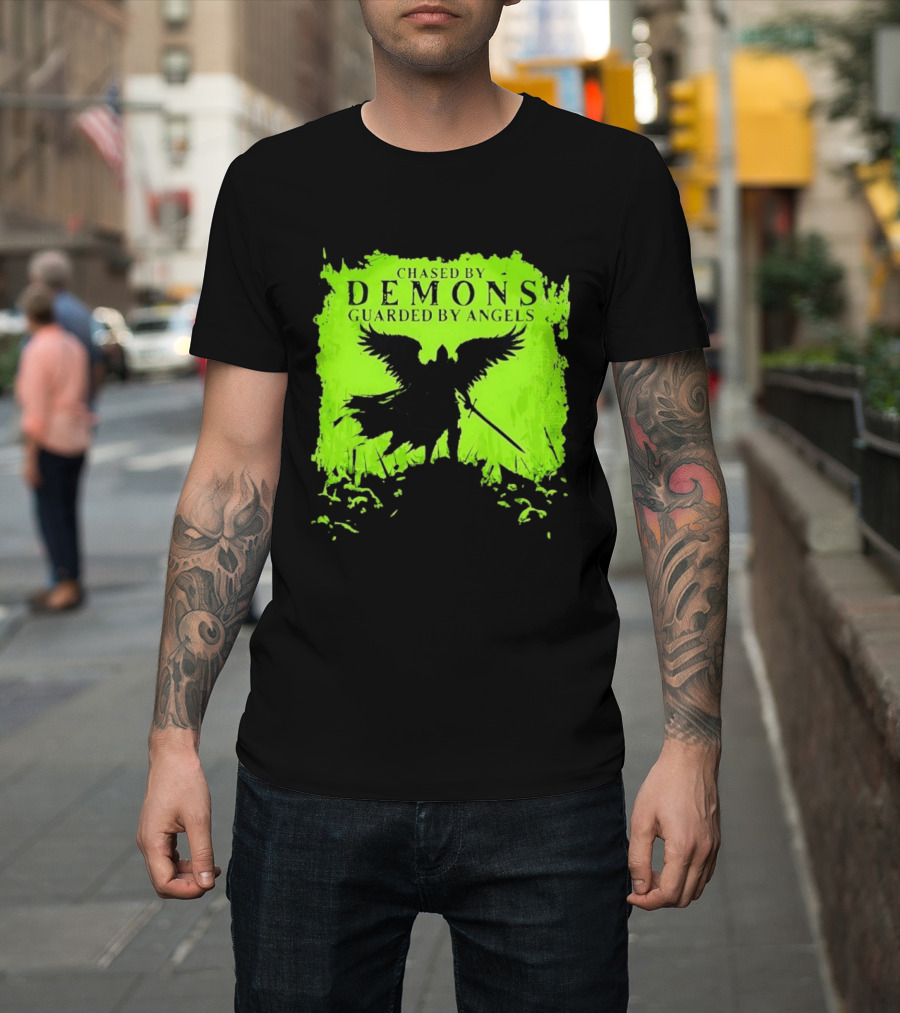 Chased By Demons Guarded By Angels Warrior Wings Sword T-Shirt