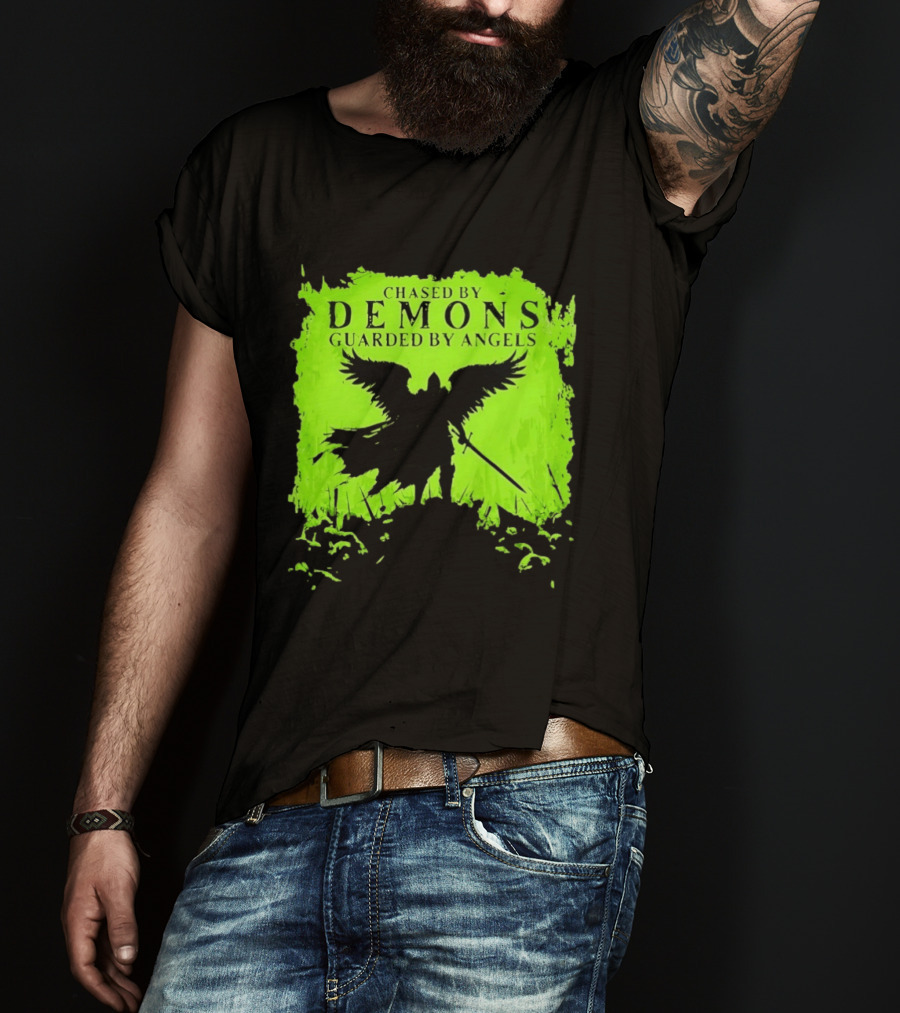 Chased By Demons Guarded By Angels Warrior Wings Sword T-Shirt