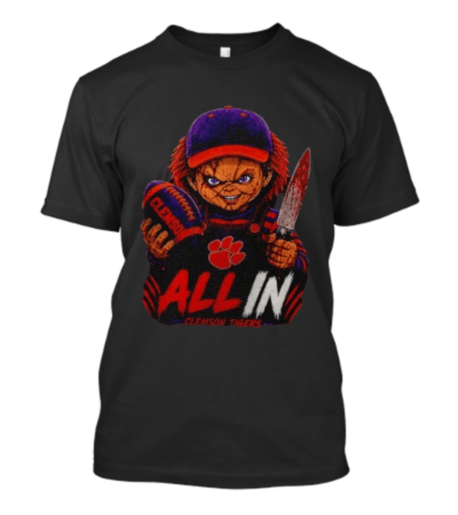 Chucky Clemson Tigers All In College Football Horror Character Fan Gear T-Shirt