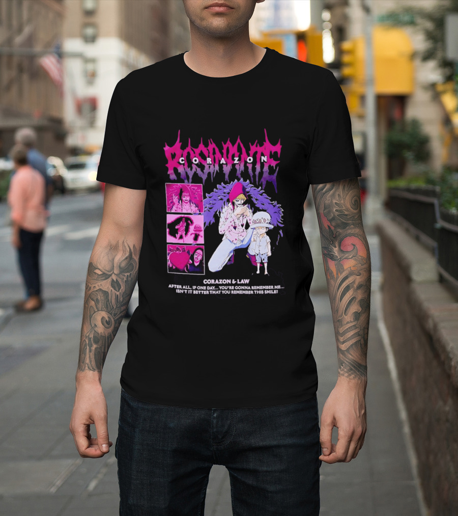 Corazon And Law One Piece After All If One Day You're Gonna Remember Me Smile Manga T-Shirt