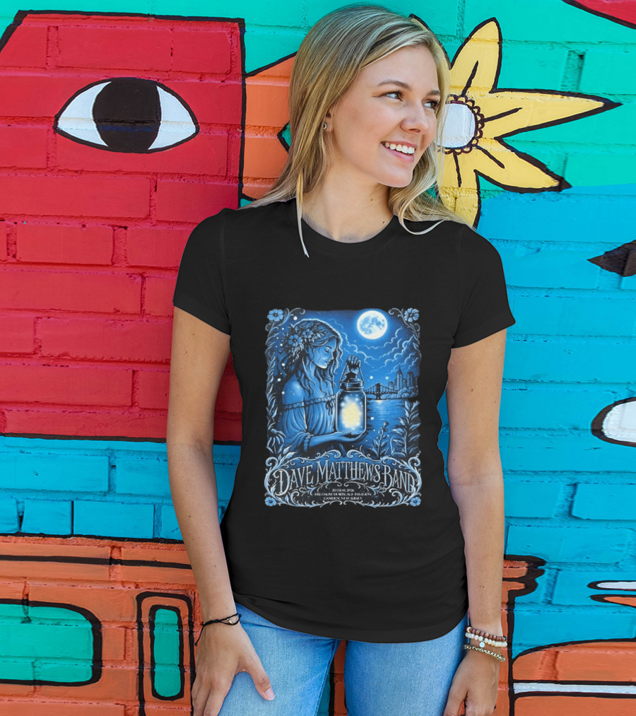 Dave Matthews Band July 10 2026 Freedom Mortgage Pavilion Camden New Jersey Moonlit Lantern And City Skyline T-Shirt