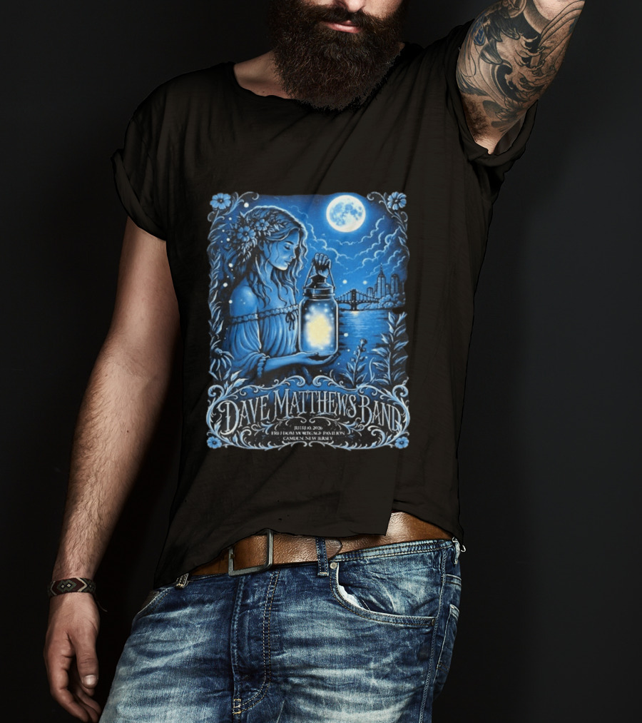Dave Matthews Band July 10 2026 Freedom Mortgage Pavilion Camden New Jersey Moonlit Lantern And City Skyline T-Shirt