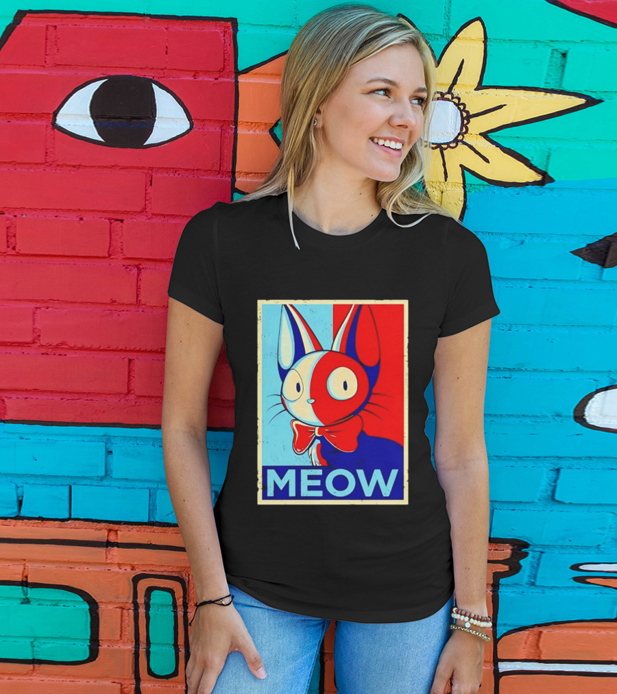 Meow Red Blue Cat Bow Tie T-Shirt