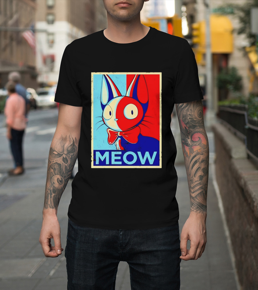 Meow Red Blue Cat Bow Tie T-Shirt