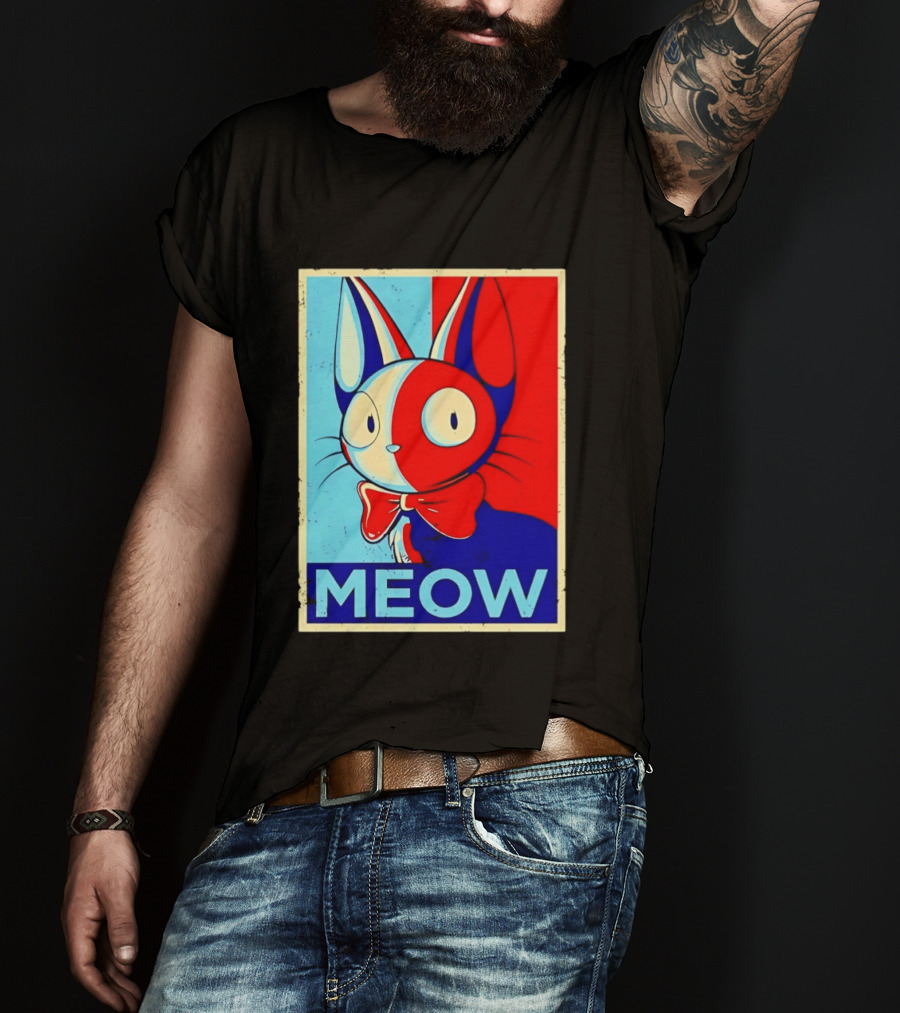 Meow Red Blue Cat Bow Tie T-Shirt