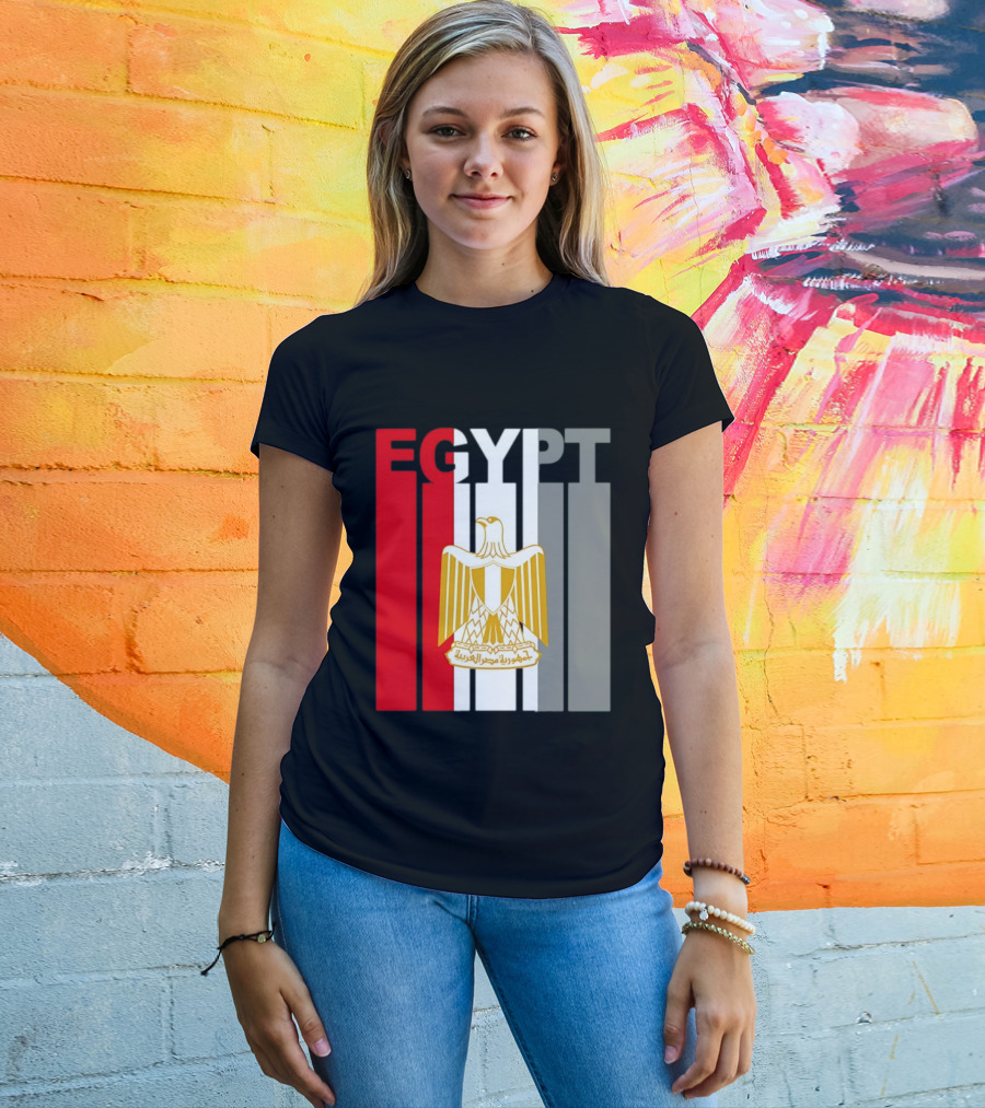 Egypt Flag Colors With Eagle Coat Of Arms T-Shirt