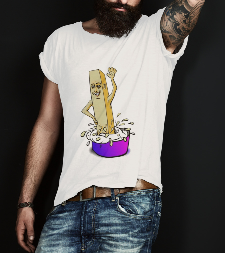 Belgian French Fry Cartoon Character Waving In Sauce Bowl T-Shirt