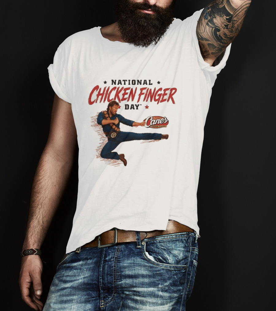 National Chicken Finger Day Chuck Norris Kicking Raising Cane's Promo T-Shirt