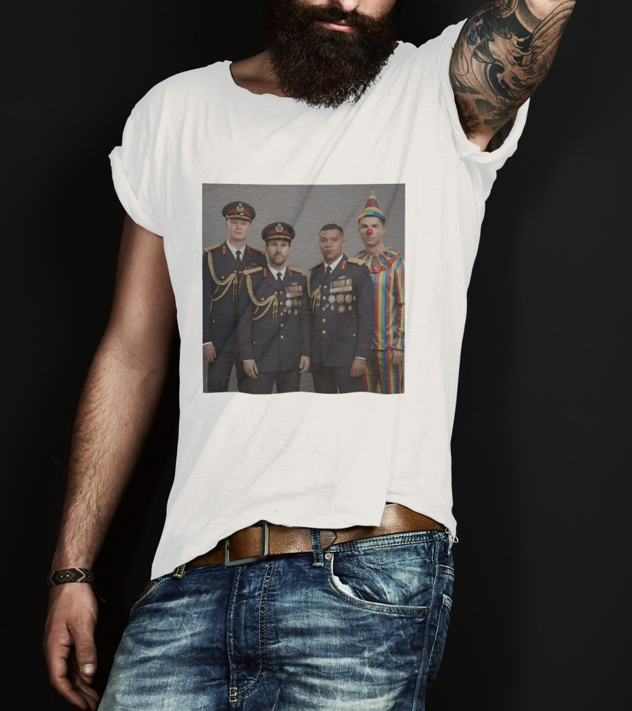 Erling Haaland Lionel Messi Kylian Mbappé Cristiano Ronaldo Military Clown Mashup T-Shirt