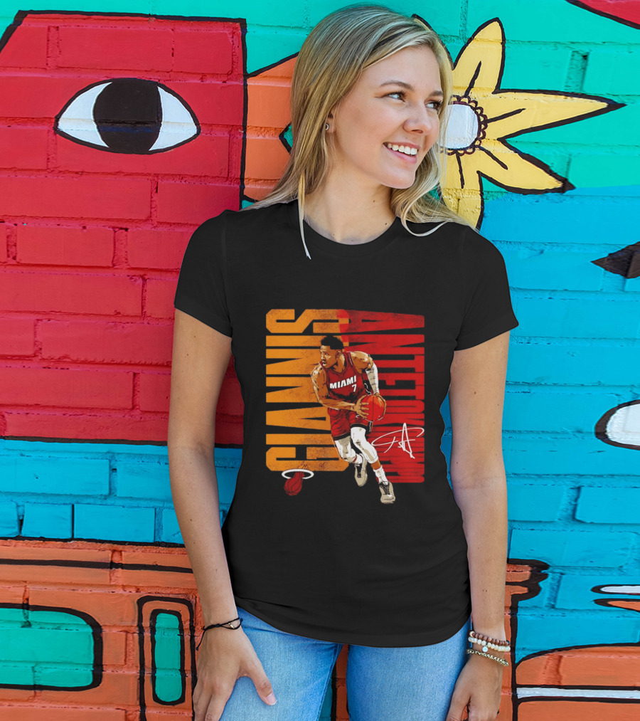 Giannis Antetokounmpo Miami 7 Basketball Running Miami Heat T-Shirt