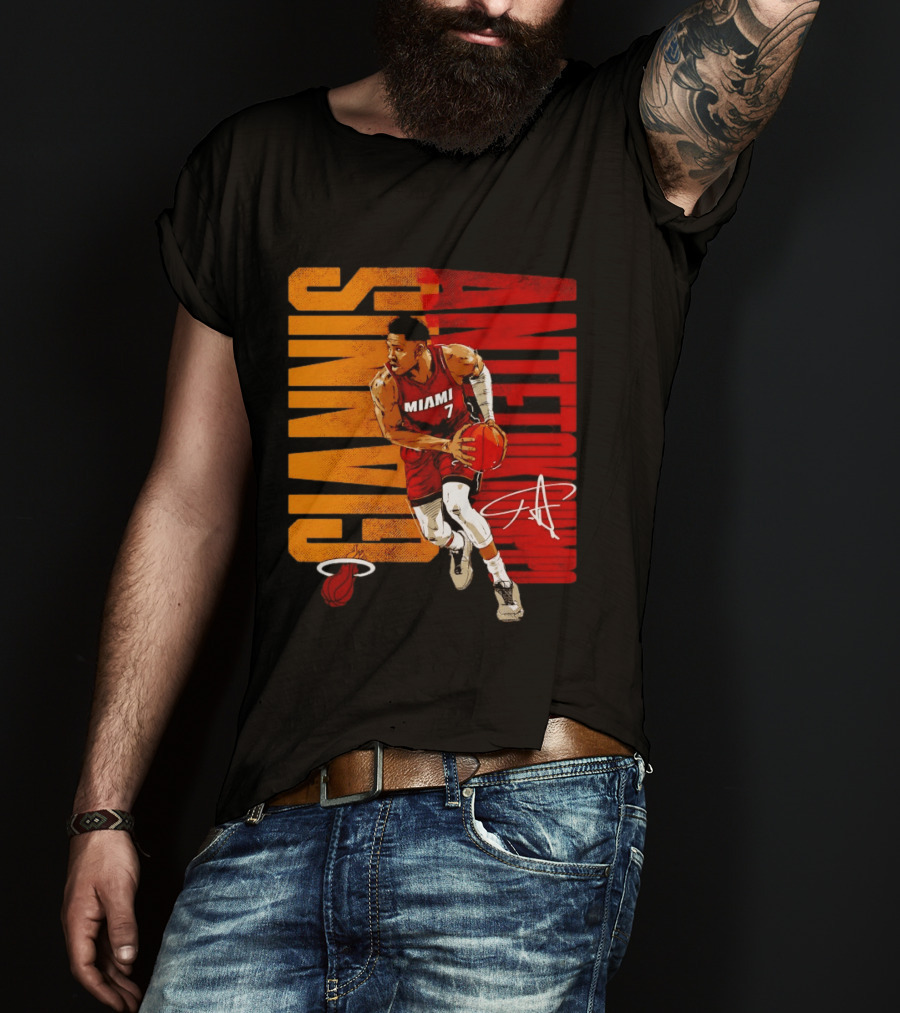 Giannis Antetokounmpo Miami 7 Basketball Running Miami Heat T-Shirt