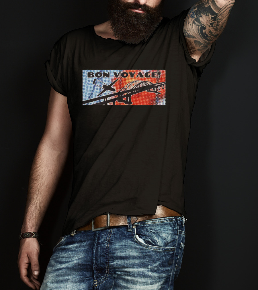 Bon Voyage Halftone Airplane And Bridge Travel T-Shirt