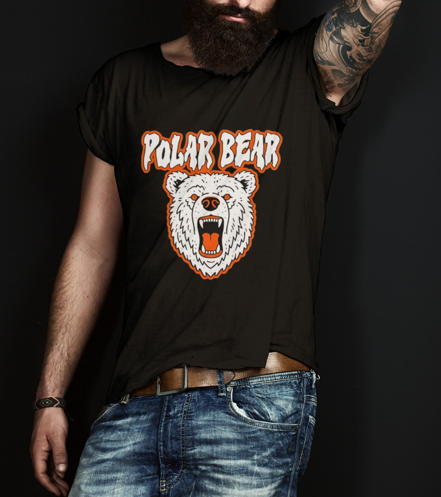 Polar Bear Roaring White Bear Face Orange Accents T-Shirt