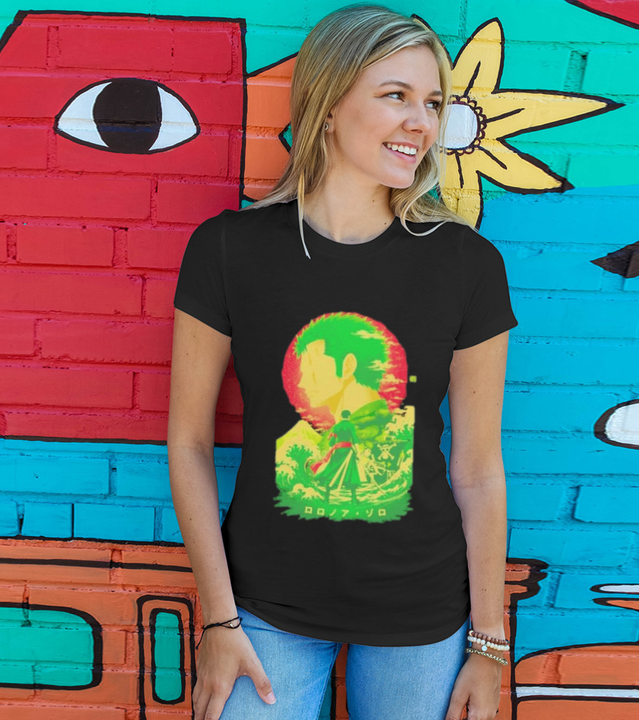 Roronoa Zoro One Piece Ukiyo E Kanji Waves Anime Series T-Shirt