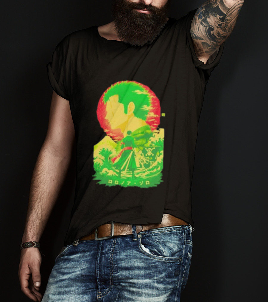 Roronoa Zoro One Piece Ukiyo E Kanji Waves Anime Series T-Shirt