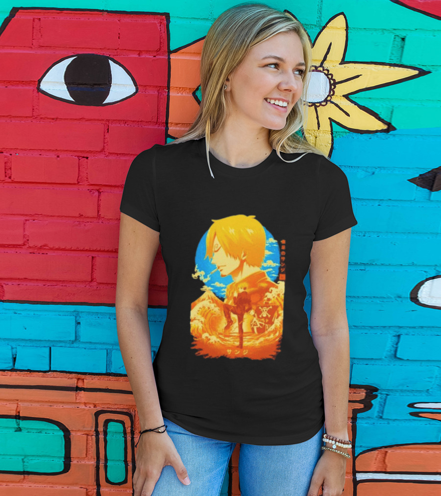 Sanji Black Leg One Piece Anime Manga Ocean Scene Luffy Jolly Roger T-Shirt