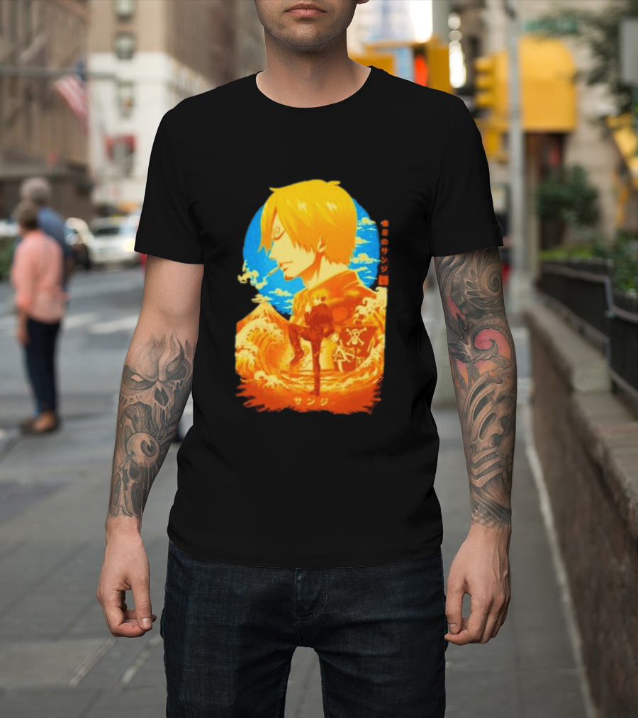 Sanji Black Leg One Piece Anime Manga Ocean Scene Luffy Jolly Roger T-Shirt