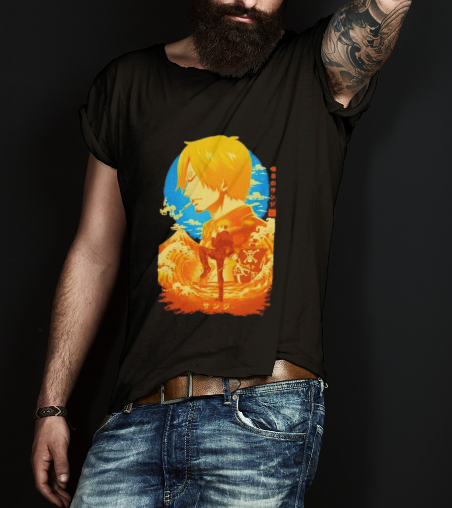 Sanji Black Leg One Piece Anime Manga Ocean Scene Luffy Jolly Roger T-Shirt