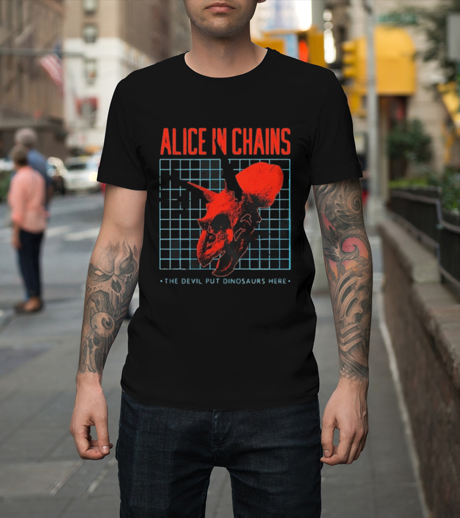 Alice In Chains The Devil Put Dinosaurs Here Red Skeleton Grid T-Shirt