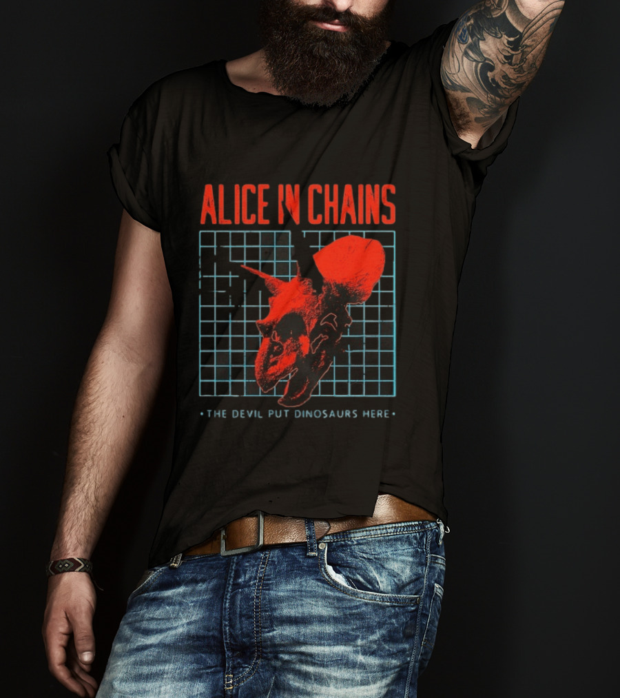Alice In Chains The Devil Put Dinosaurs Here Red Skeleton Grid T-Shirt