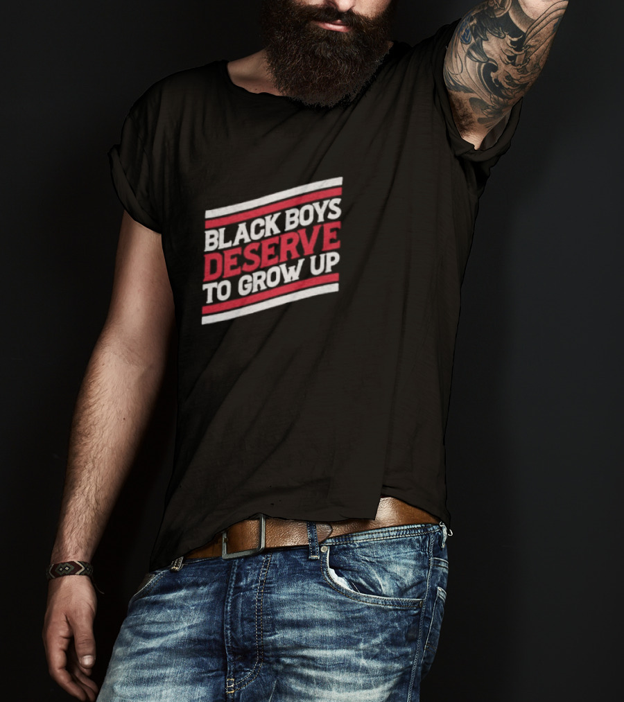 Black Boys Deserve To Grow Up Distressed Text With Red And White Stripes T-Shirt