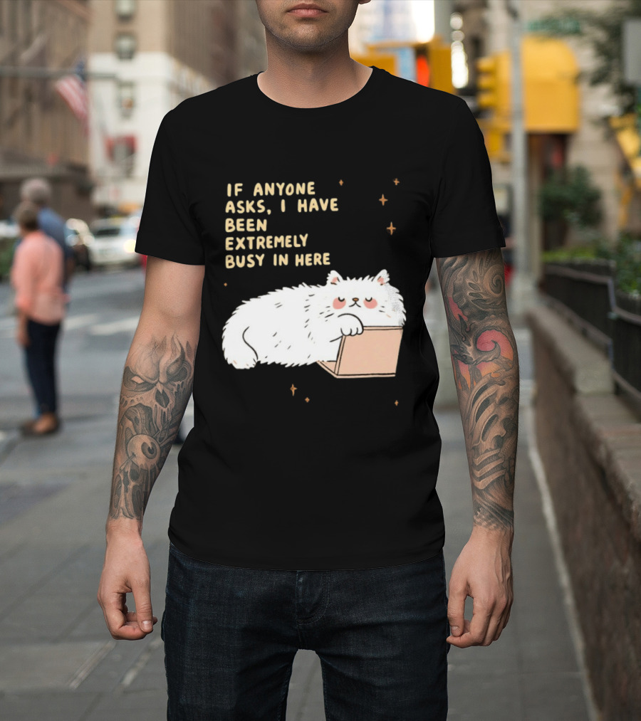 If Anyone Asks I Have Been Extremely Busy In Here Fluffy White Cat In Box T-Shirt