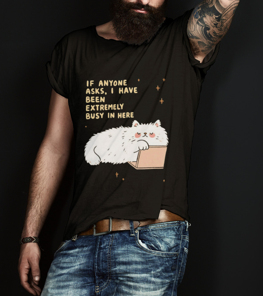 If Anyone Asks I Have Been Extremely Busy In Here Fluffy White Cat In Box T-Shirt
