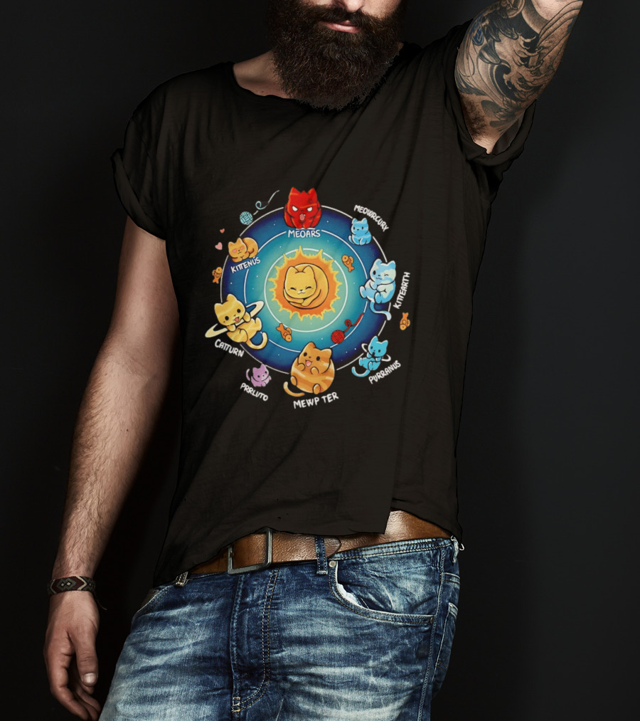 Cat Solar System Pun With Meowars And Planets Names Like Kittenus And Purrurns T-Shirt