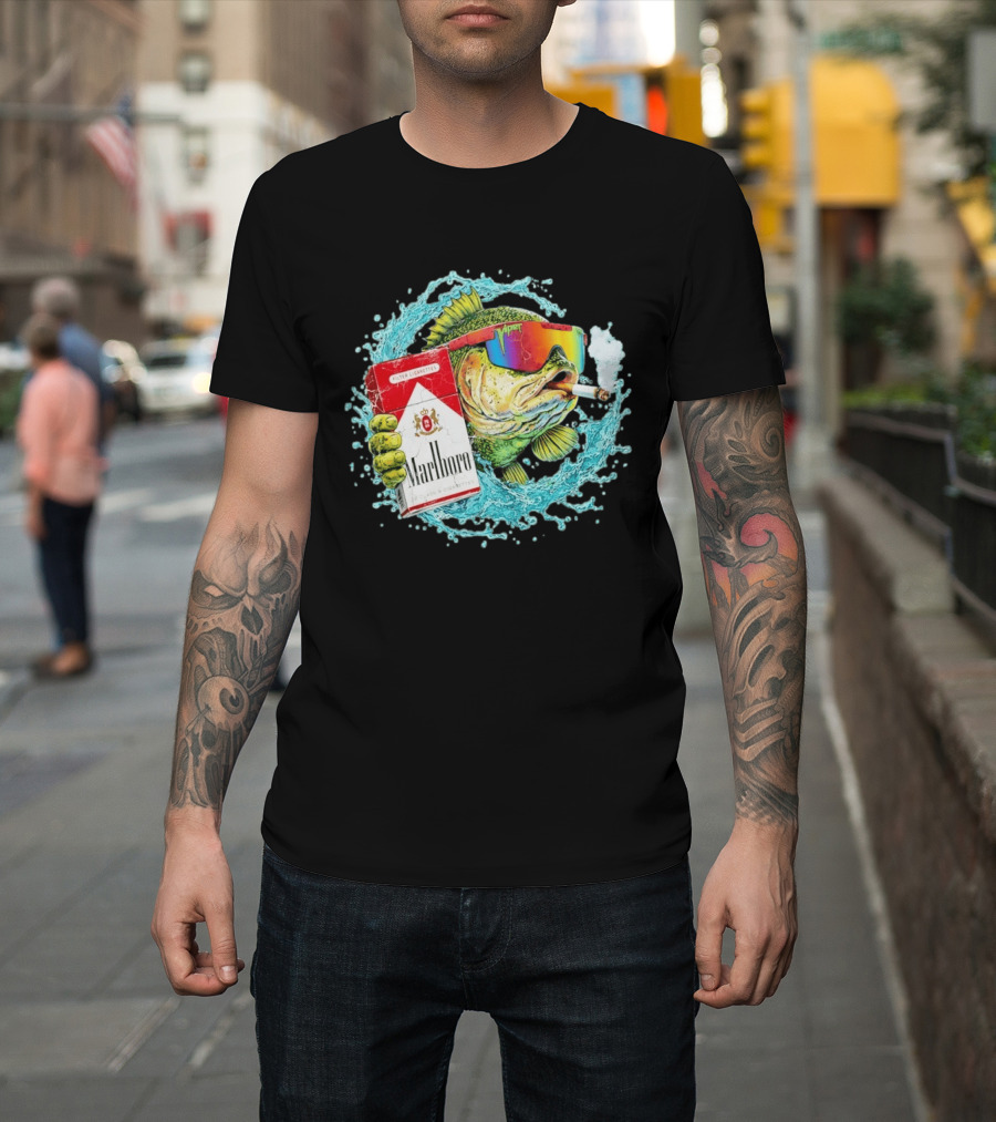 Hell Yeah Marlboro Cigarette Fish Smoking Viper Sunglasses T-Shirt