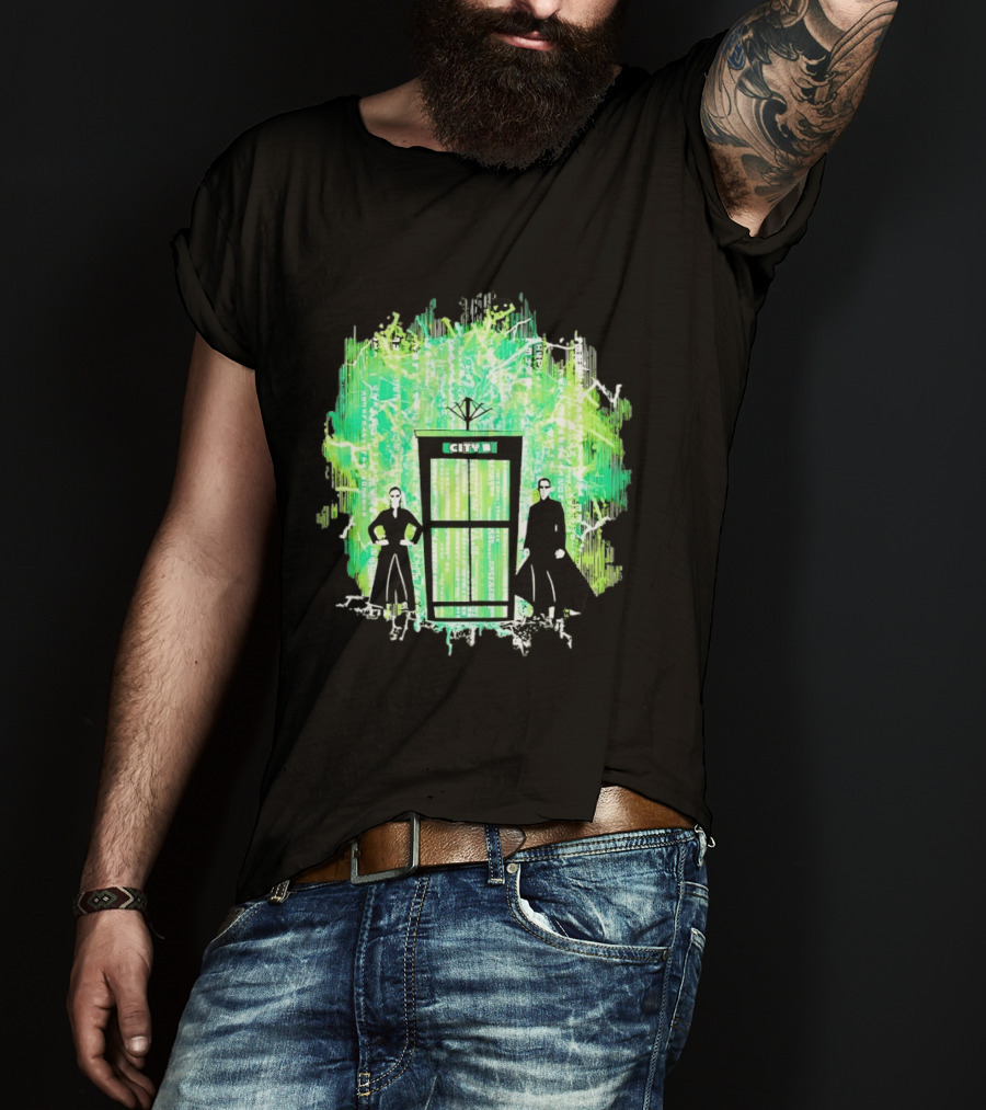 Matrix City Phone Booth Green Code Agents T-Shirt