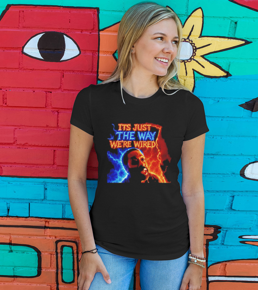 Its Just The Way We're Wired Red And Blue Lightning Face Illusion T-Shirt