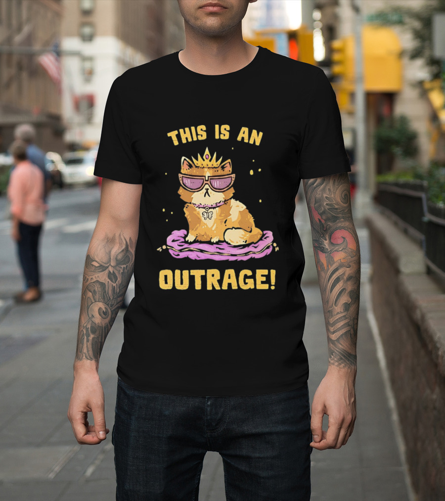 This Is An Outrage Cat With Crown Sunglasses And Butterfly Necklace T-Shirt