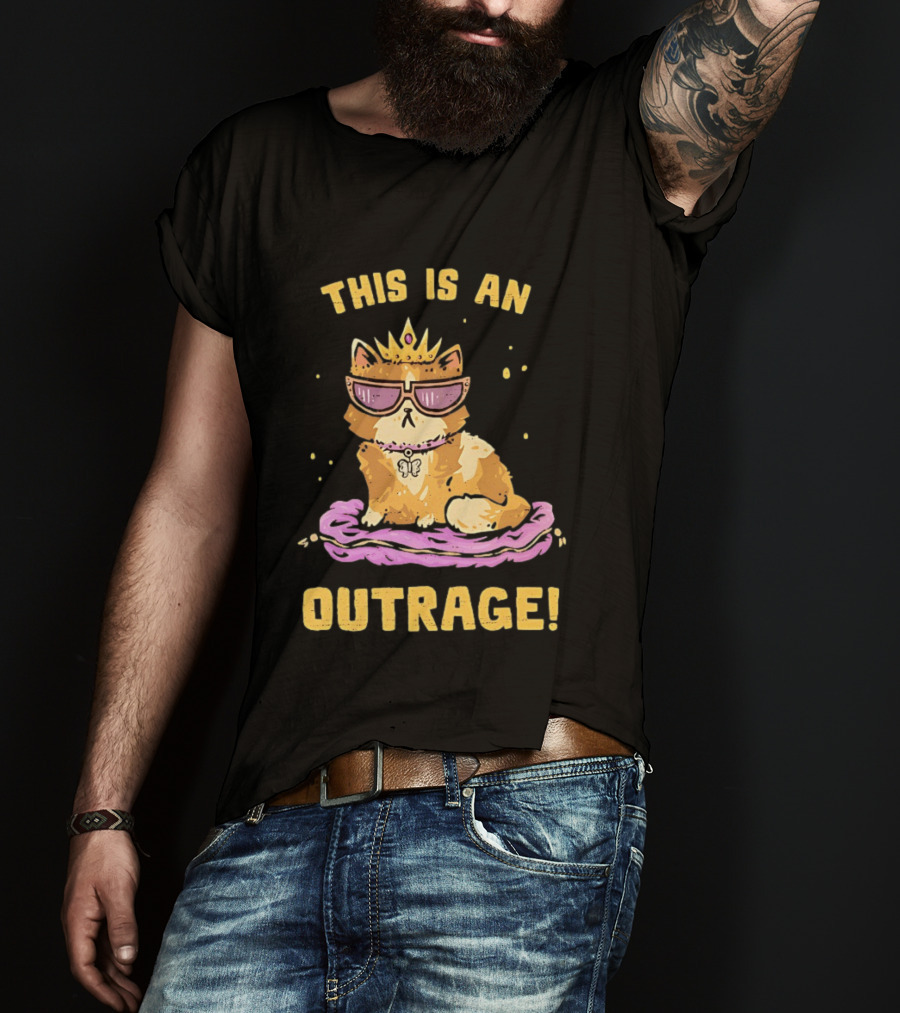 This Is An Outrage Cat With Crown Sunglasses And Butterfly Necklace T-Shirt