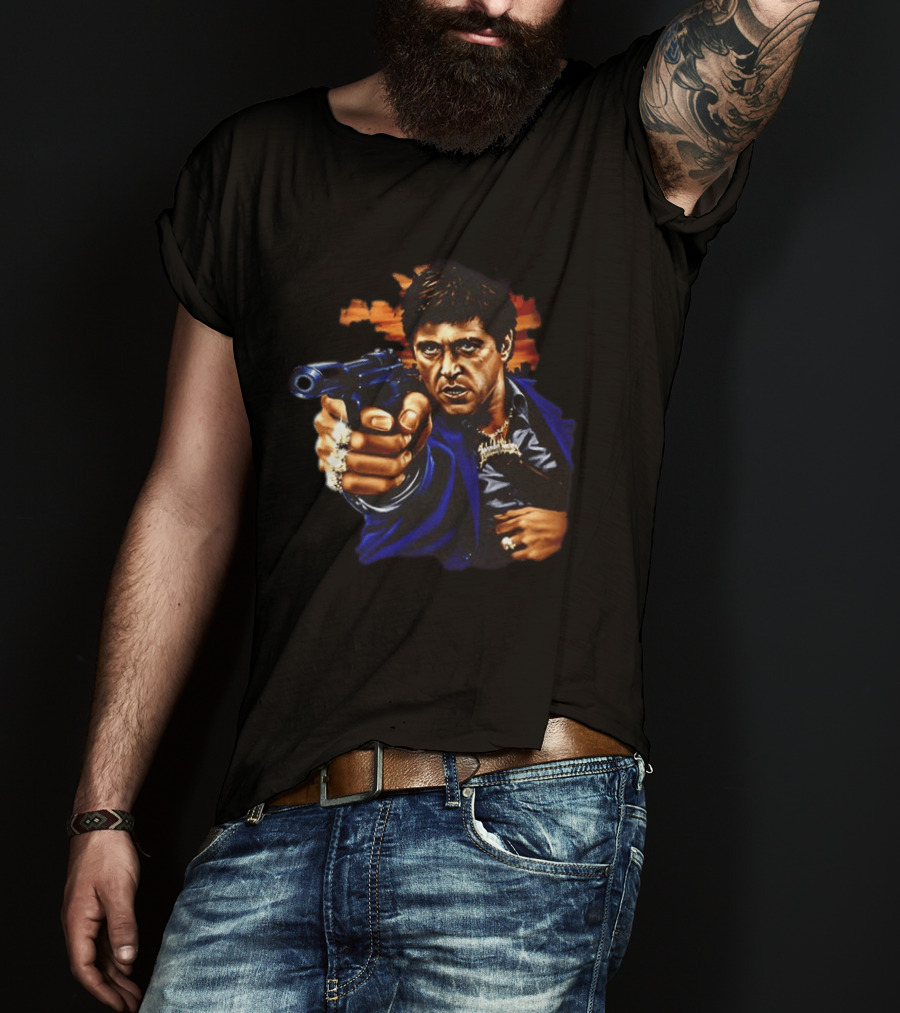 Tony Montana Every Dog Have His Day Scarface Film Iconic Gun Scene T-Shirt
