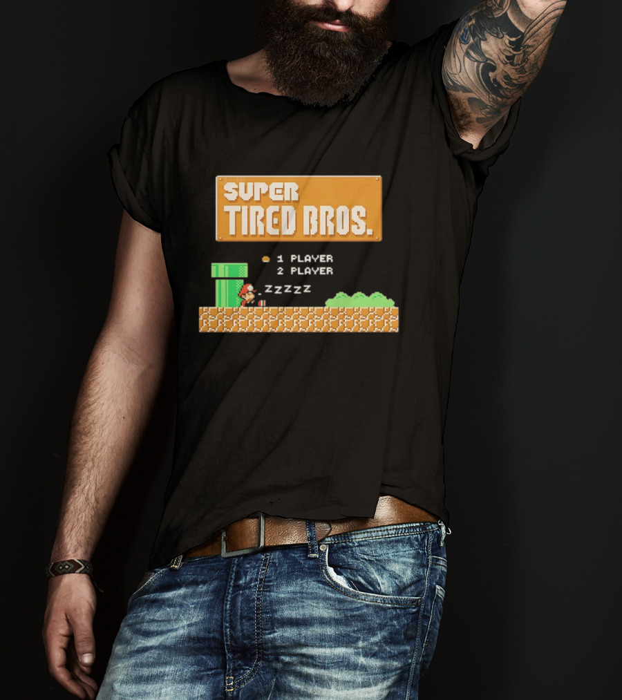 Super Tired Bros Sleepy ZZZZZ Mario 1 Player 2 Player T-Shirt