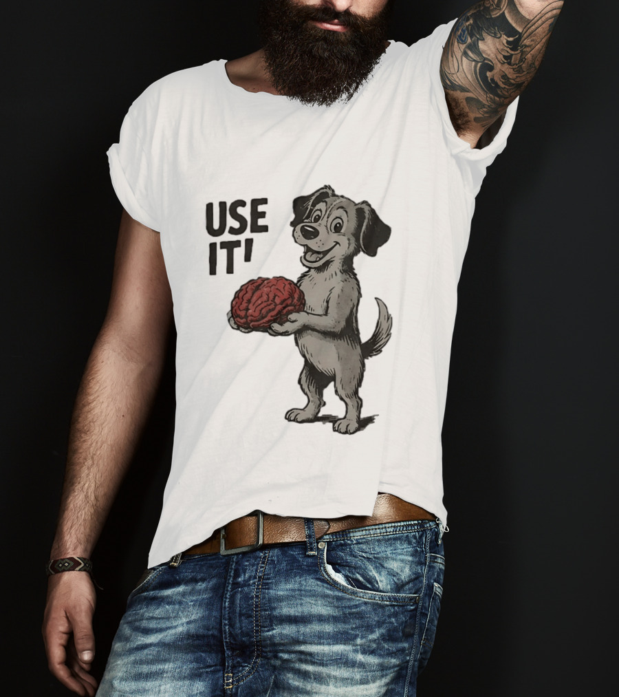 Cartoon Dog Holding Brain Use It Meme T-Shirt