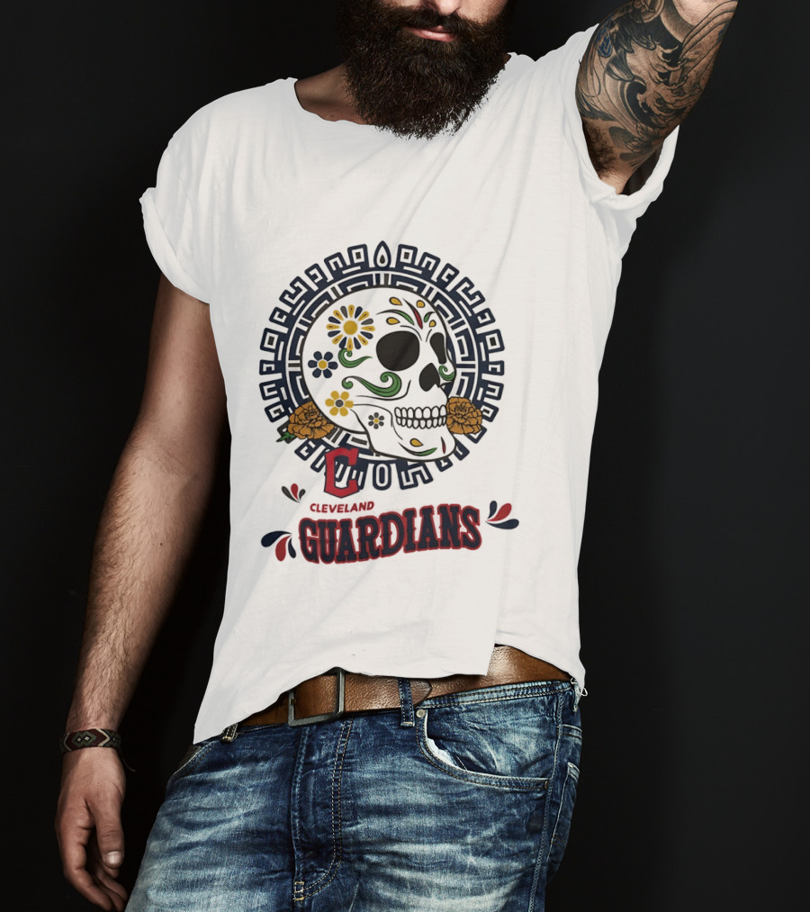 Cleveland Guardians Sugar Skull Day Of The Dead Floral Motif T-Shirt