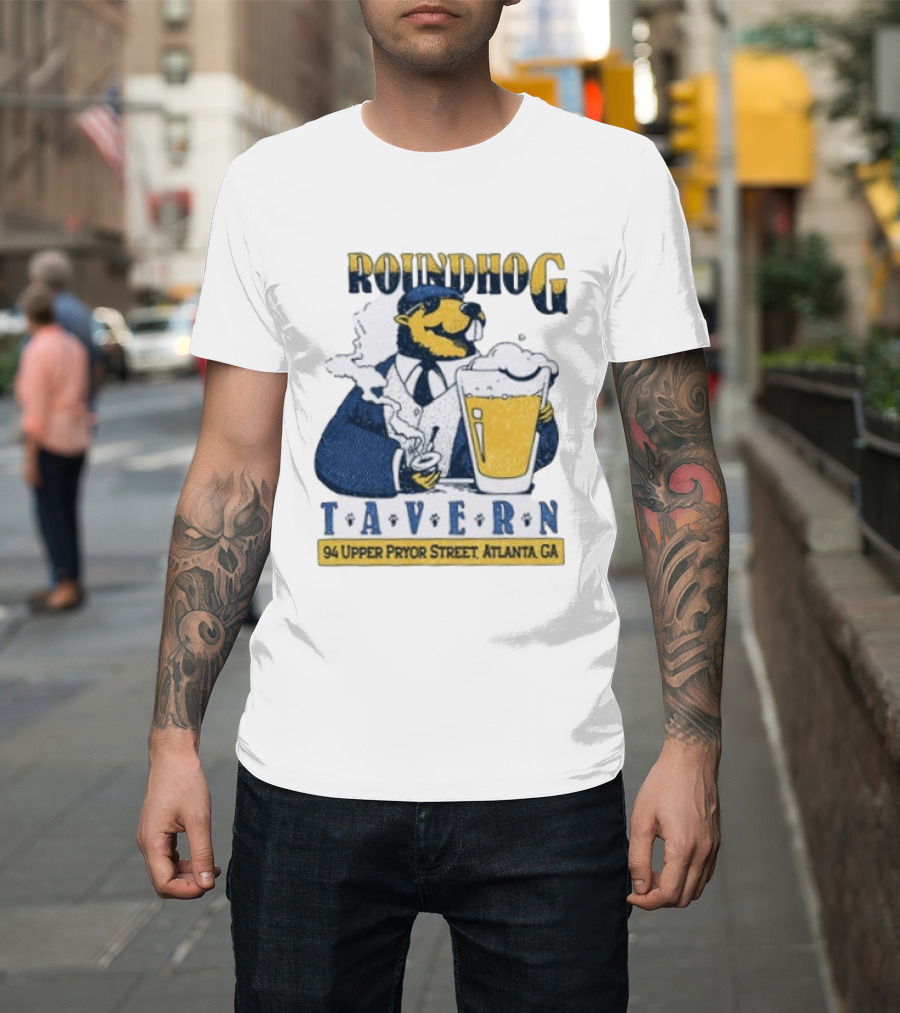 Groundhog Tavern 94 Upper Pryor Street Atlanta GA Vintage Style Beer And Smoke T-Shirt