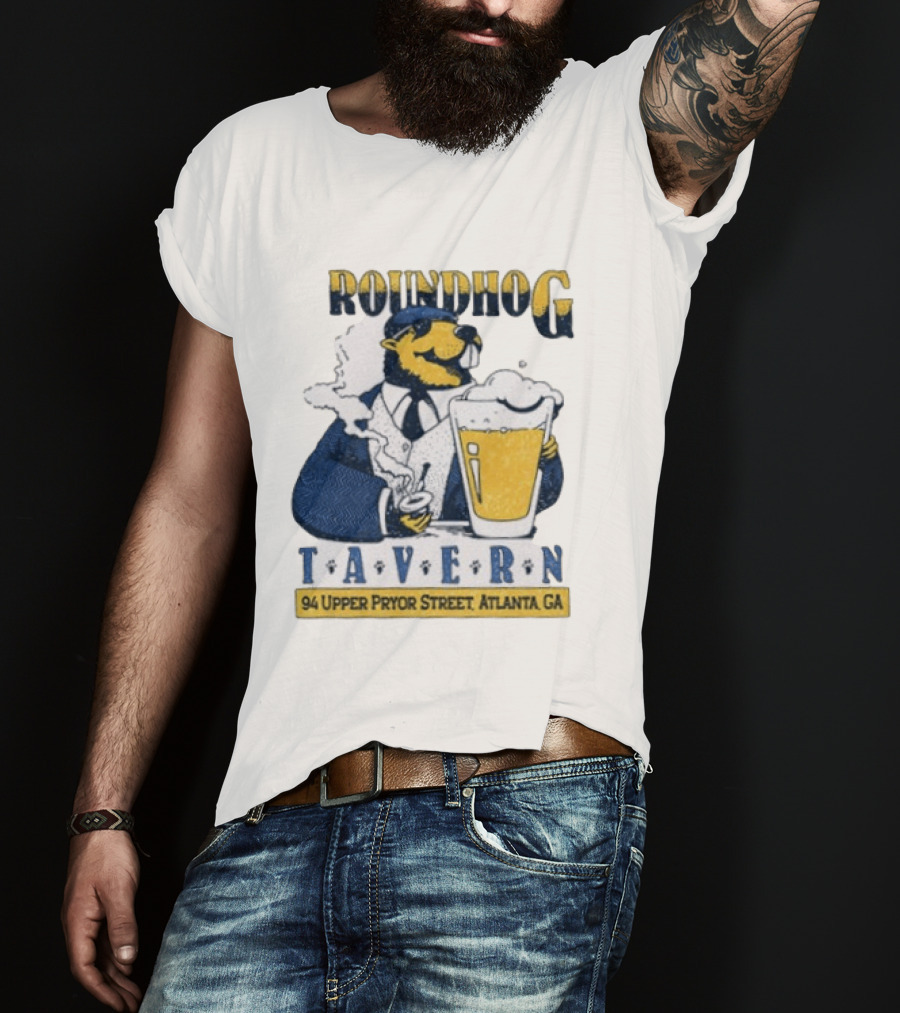 Groundhog Tavern 94 Upper Pryor Street Atlanta GA Vintage Style Beer And Smoke T-Shirt