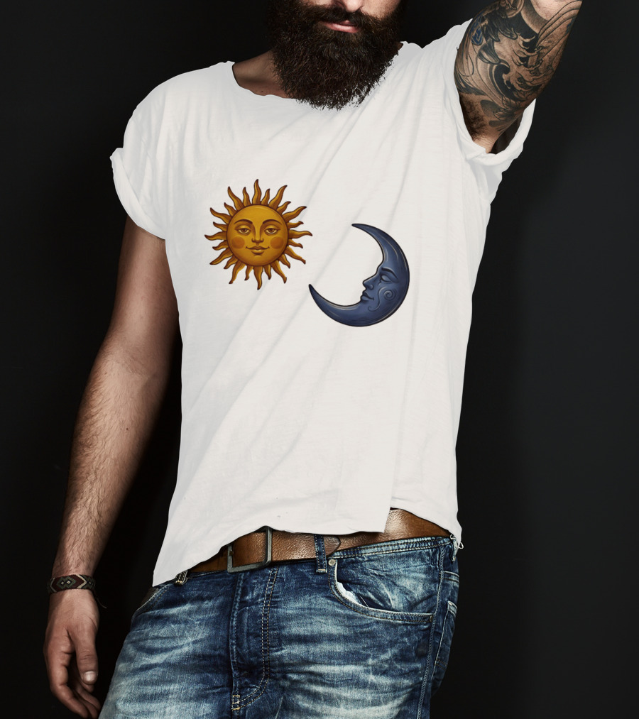 Sun Face And Crescent Moon Celestial Pair Harmony T-Shirt