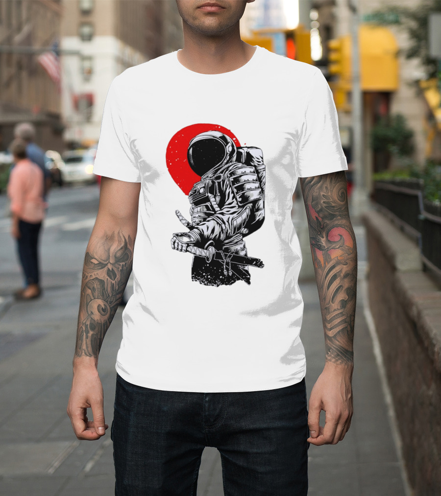 Astronaut Samurai Katana Sword Red Rising Sun T-Shirt