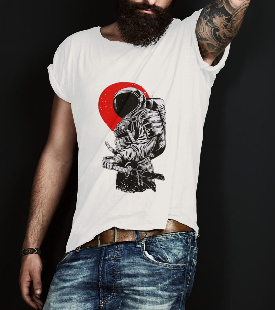 Astronaut Samurai Katana Sword Red Rising Sun T-Shirt