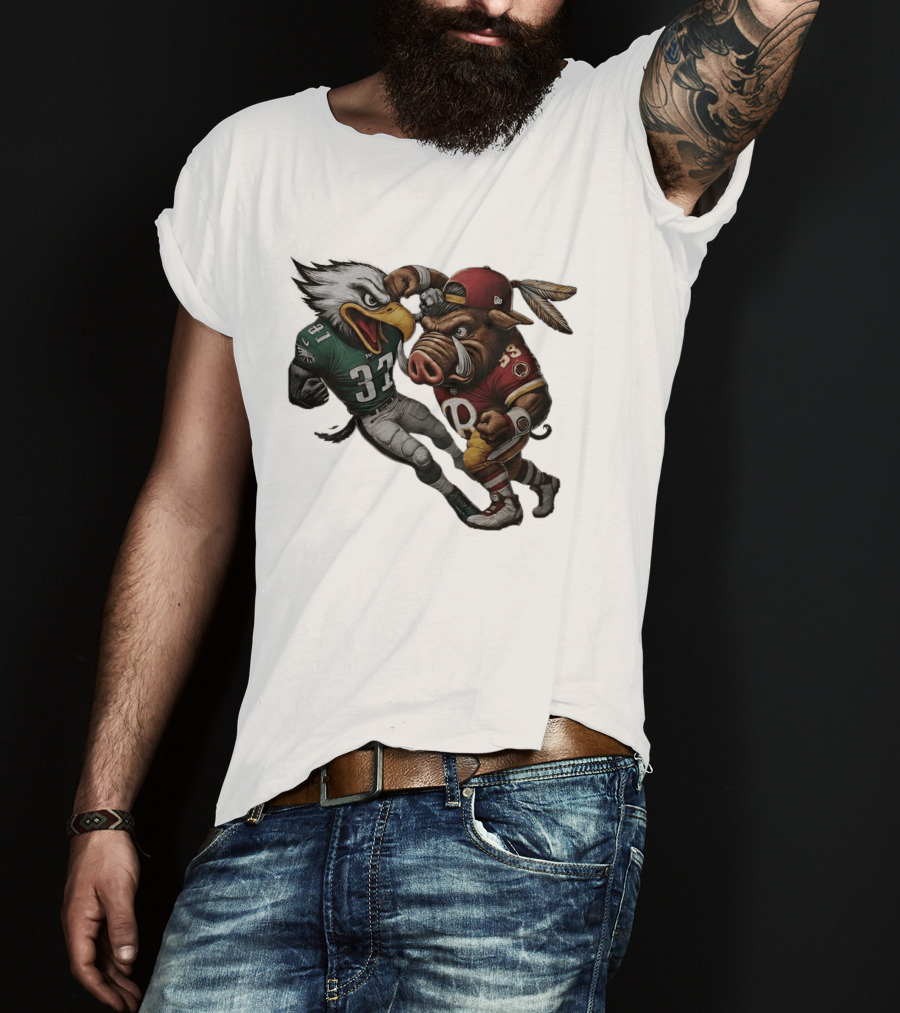 Eagles Versus Redskins Fight Cartoon NFL Rivalry T-Shirt
