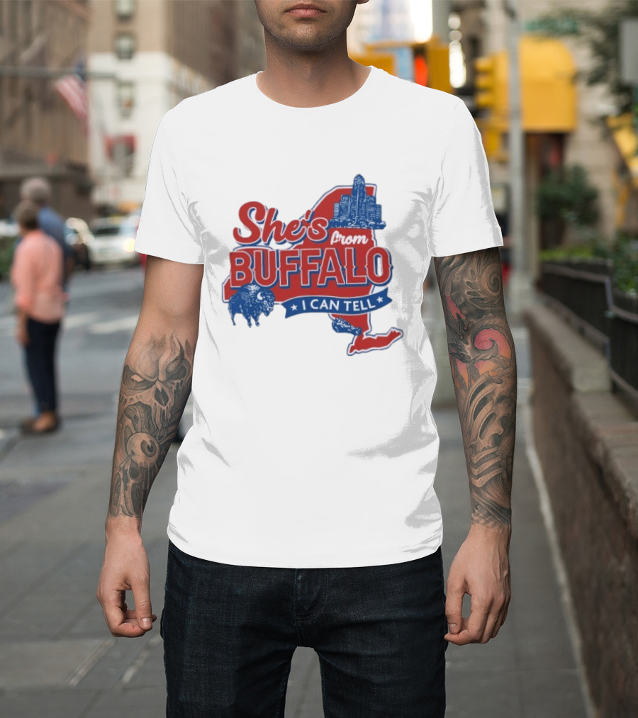 She's From Buffalo I Can Tell New York Skyline Map Bison T-Shirt