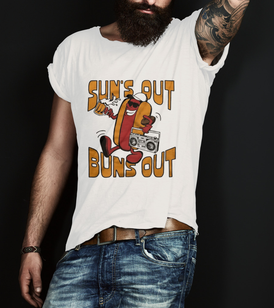Sun's Out Buns Out Cool Hotdog With Sunglasses And Drink T-Shirt