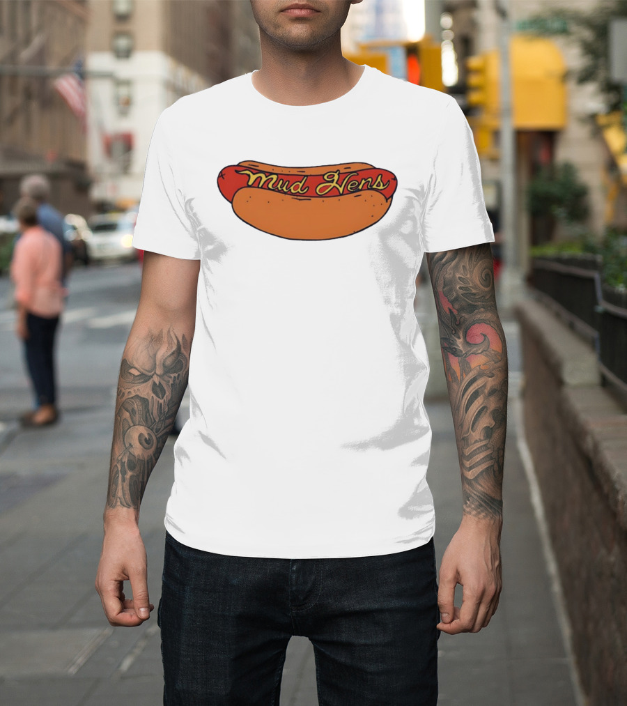 Mud Hens Cursive Lettering Footlong Hot Dog Baseball Team T-Shirt