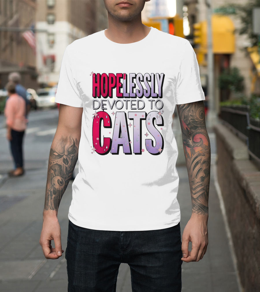 Hopelessly Devoted To Cats Glitter Sparkle T-Shirt