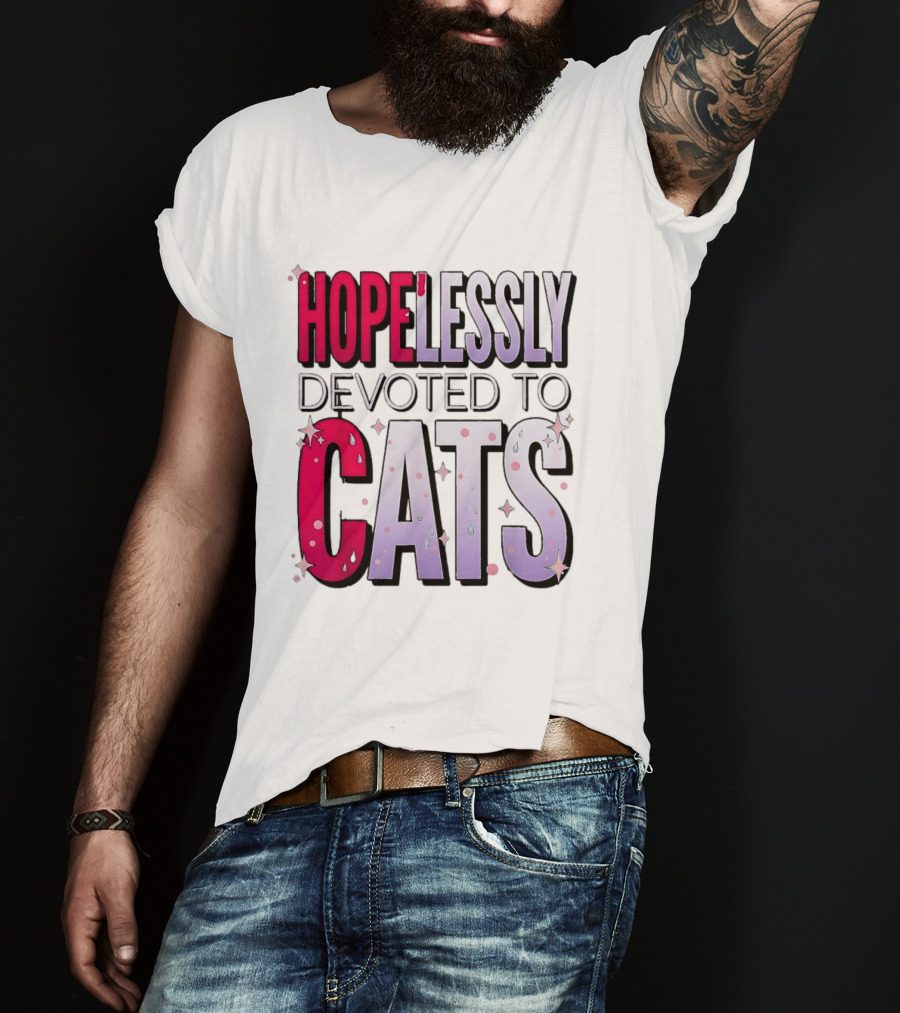 Hopelessly Devoted To Cats Glitter Sparkle T-Shirt