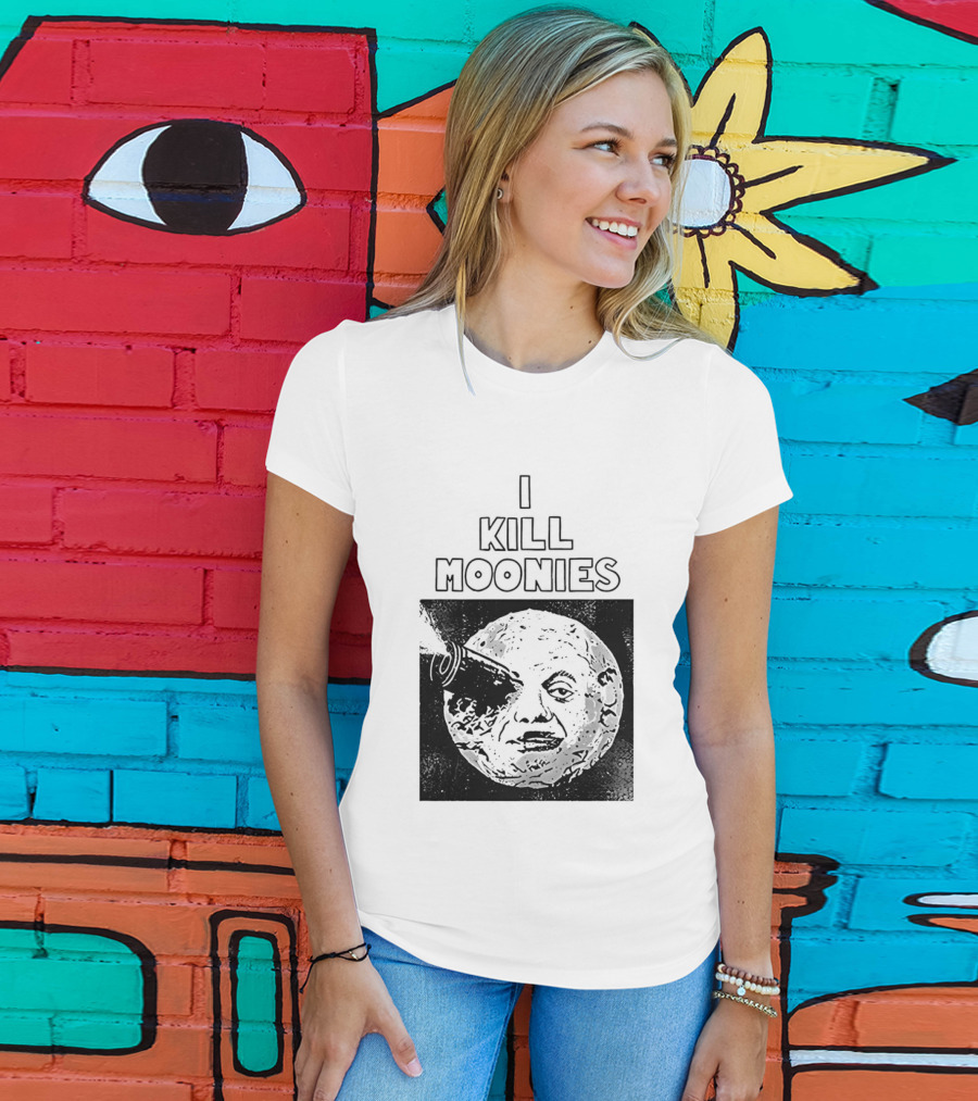 I Kill Moonies Man In The Moon Rocket Eye T-Shirt